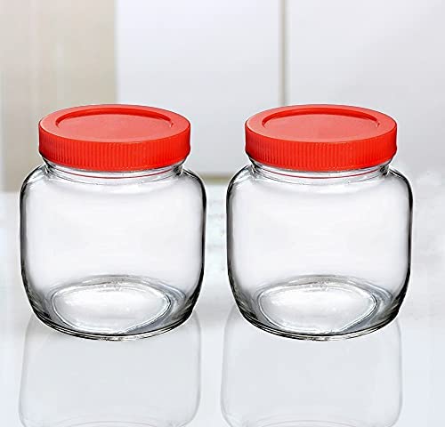 Feelopie Aahar Jar with Red Lid for Lentils, Food, Pickles, Spices, Sweets, Snacks, Rice, Kitchen Storage (250ml, Set Of 8)